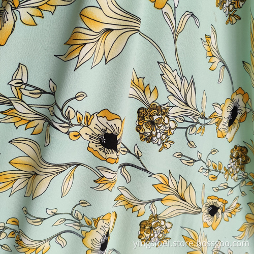 Rayon tryckt klänning moss crepe tyg